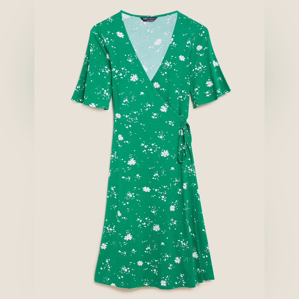 NWT Marks & Spencer Jersey Floral Knee Length Wrap Dress Size Small